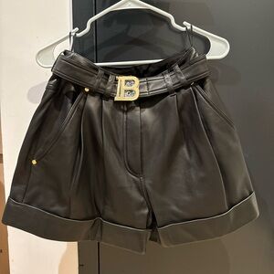 Authentic New Balmain logo-buckle leather shorts